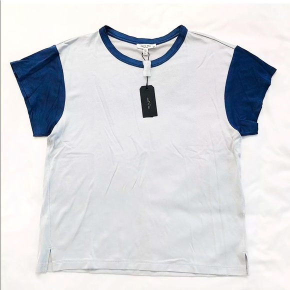🔥Rag & Bone 🔥Colorblocked Penny T-Shirt Blue cotton viscose - Picture 1 of 5